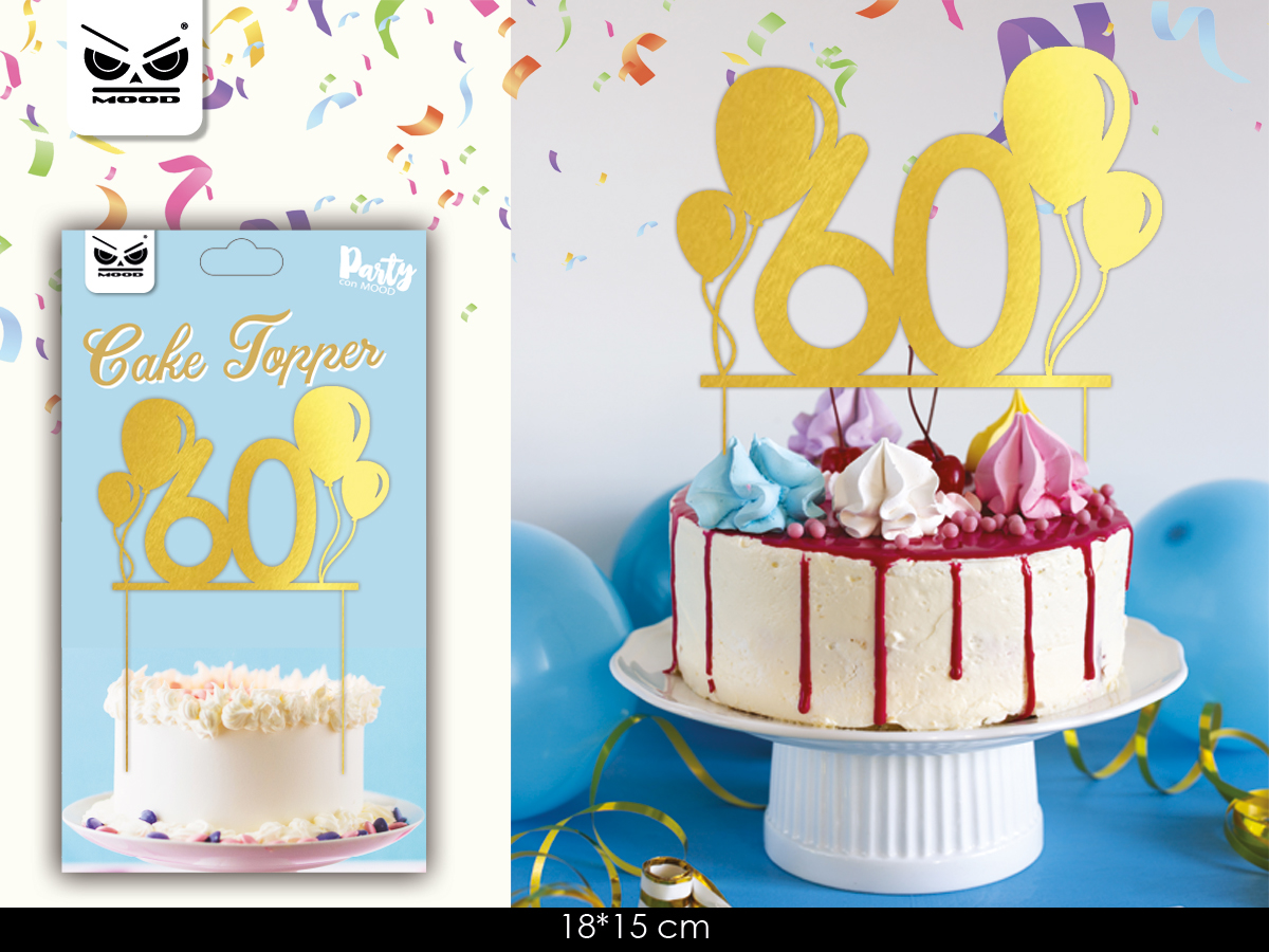 CAKE TOPPER 60 - COMPLEANNO 60 ANNI conf. 6 pz.